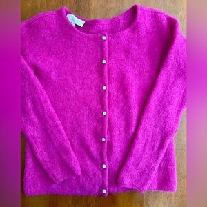 Sezane Gaspard Cardigan with Pearlescent Buttons, Magenta Pink, size XS